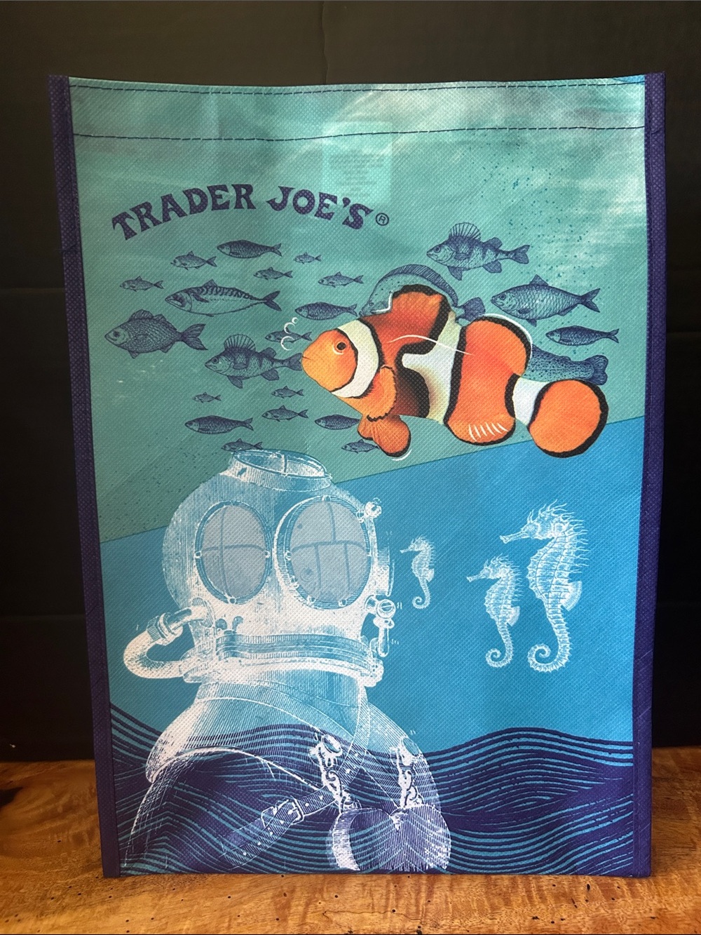 NWT TRADER JOE’s Blue & Teal Clownfish Reusable Shopping Tote Bag